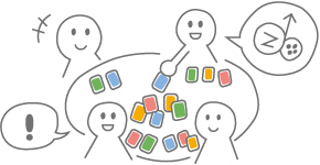 1. 選んだ「お題」に対してブレストを開始します。自分の手札の内容を実行できたら、捨てられます。